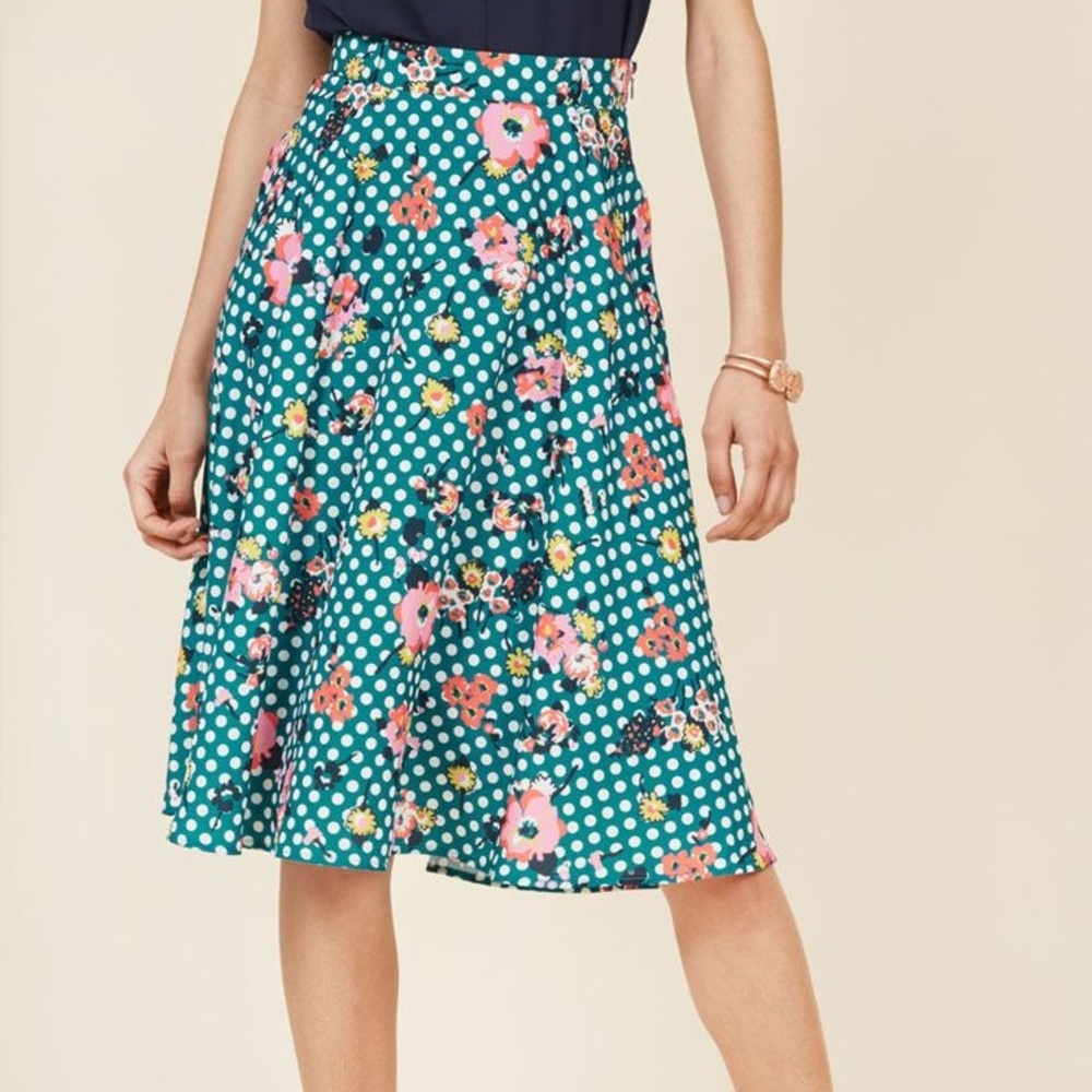 Modcloth | Floral Teal Polka Dot Skirt | Size 2x
